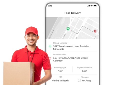 A delivery partner beside a phone showing a live order
