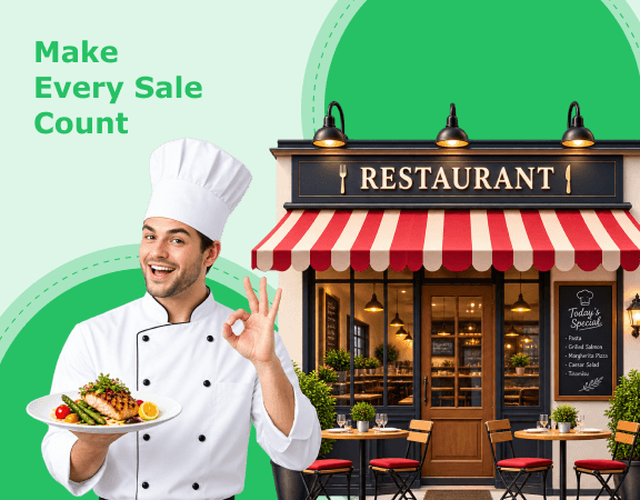 A chef standing in front of a restaurant